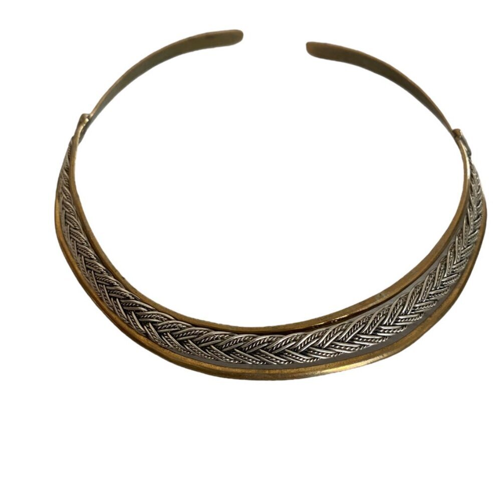 Vintage Copper Brass Choker Necklace,Vintage Collar Necklace,1980s Collar Braid